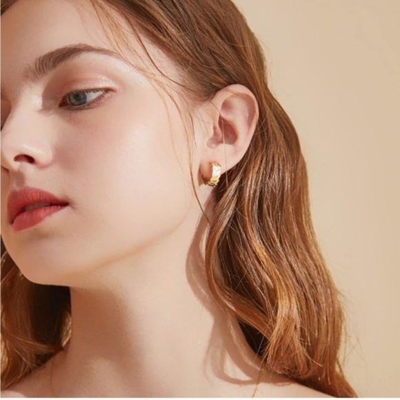 GOLD 14k Gold Plated Textured Hoop Earrings - Picture 2 of 2